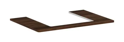 Konsolenplatte in Holzoptik von Hansgrohe mit mittigem Ausschnitt. Die Fläche ist glatt und rechteckig, geeignet für Aufsatzwaschtische.